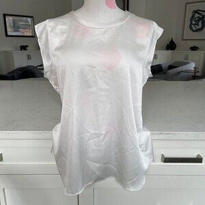 DKNY Neutral Scoop Neck Cap Sleeve Polyester Top White Sz S